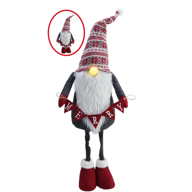 40" LED Light Up Nose Telescoping Standing Gnome With Merry Garland 1 40" LED Light Up Nose Telescoping Standing Gnome With Merry Garland
