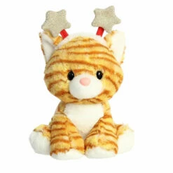 8.5" Orange Tabby Cat With Candy Cane Headband