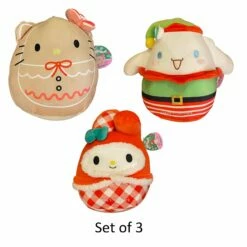 Set Of 3 Christmas Squishmallow Sanrio Hello Kitty Gingerbread, Cinnamoroll Elf, And My Melody Gingham 8" Stuffed Plush By Kelly Toy