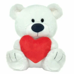 9" Sitting Signature White Bear With Red Heart Valentine Stuffed Plush