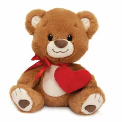 9" Sitting Smiley Brown Bear With Red Ribbon And Heart Valentine Stuffed Plush