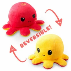 TeeTurtle: Reversible Octopus Plush - Happy & Angry / Yellow & Red
